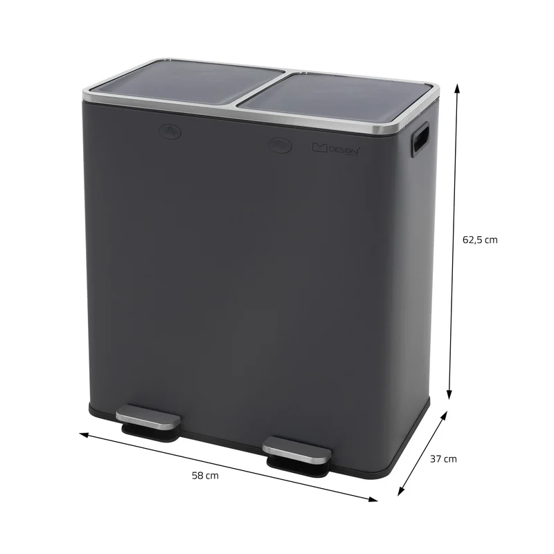 Mülleimer mit Trennsystem 2x 30L Anthrazit aus Stahl ML-Design