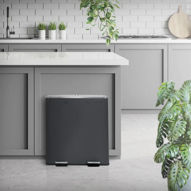 Mülleimer mit Trennsystem 2x 30L Anthrazit aus Stahl ML-Design