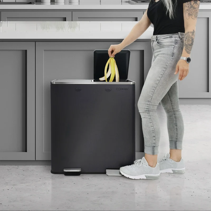 Mülleimer mit Trennsystem 2x 30L Anthrazit aus Stahl ML-Design