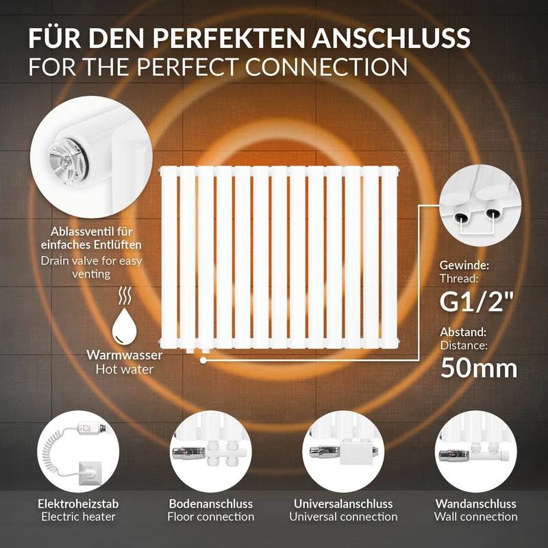 Paneelheizkörper Einlagig mit Heizstab 300W 600x780 mm Weiß LuxeBath
