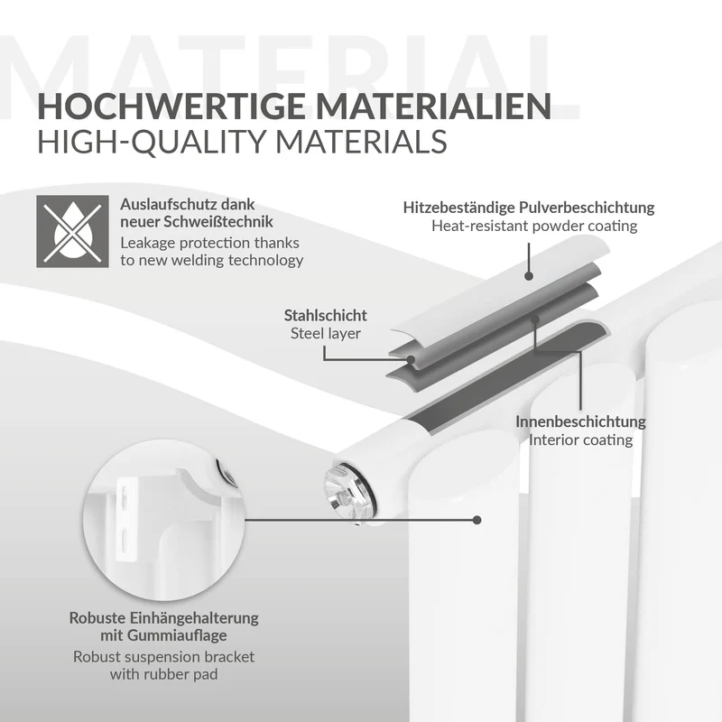 Paneelheizkörper Einlagig 600x780 mm Weiß mit Universale Anschlussgarnitur ML-Design