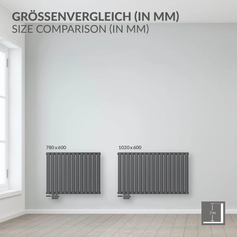 Paneelheizkörper horizontal Einlagig mit ovalen Röhren 600x780 mm Anthrazit mit Seitenanschluss ML-Design