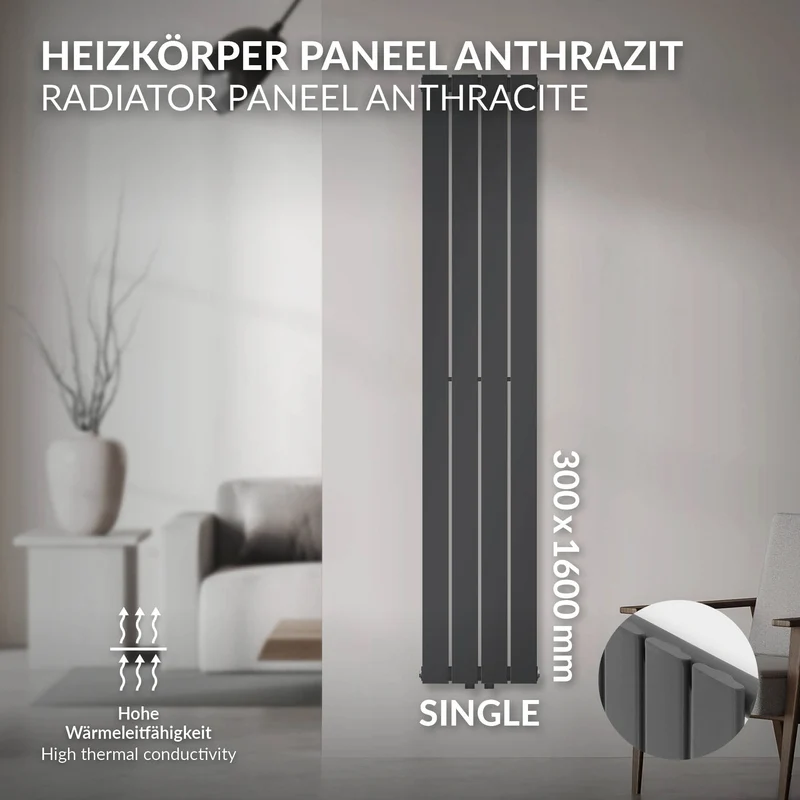 Paneelheizkörper Einlagig 1600x300 mm Anthrazit ML-Design