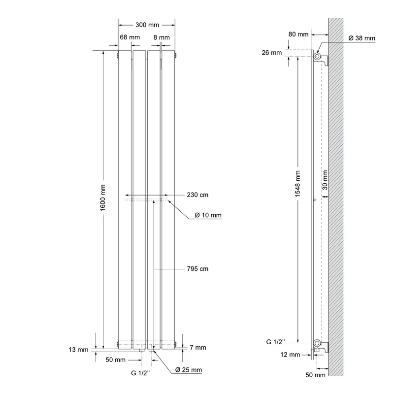 Paneelheizkörper Einlagig 1600x300 mm Weiß ML-Design