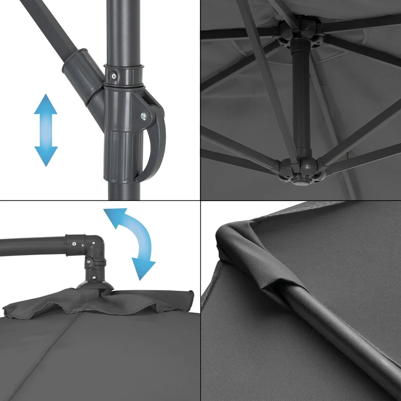 Sonnenschirm mit Kurbel und Abdeckung Ø 270 cm Grau aus Polyester