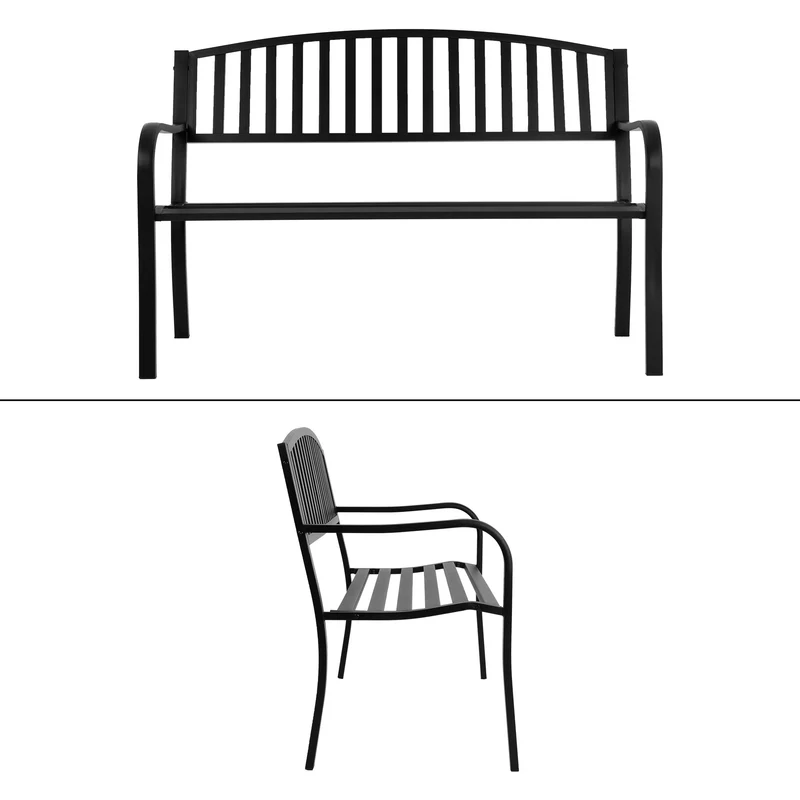 Gartenbank mit Armlehnen & Rückenlehne 127,5x87,5x60 cm Schwarz aus Stahl