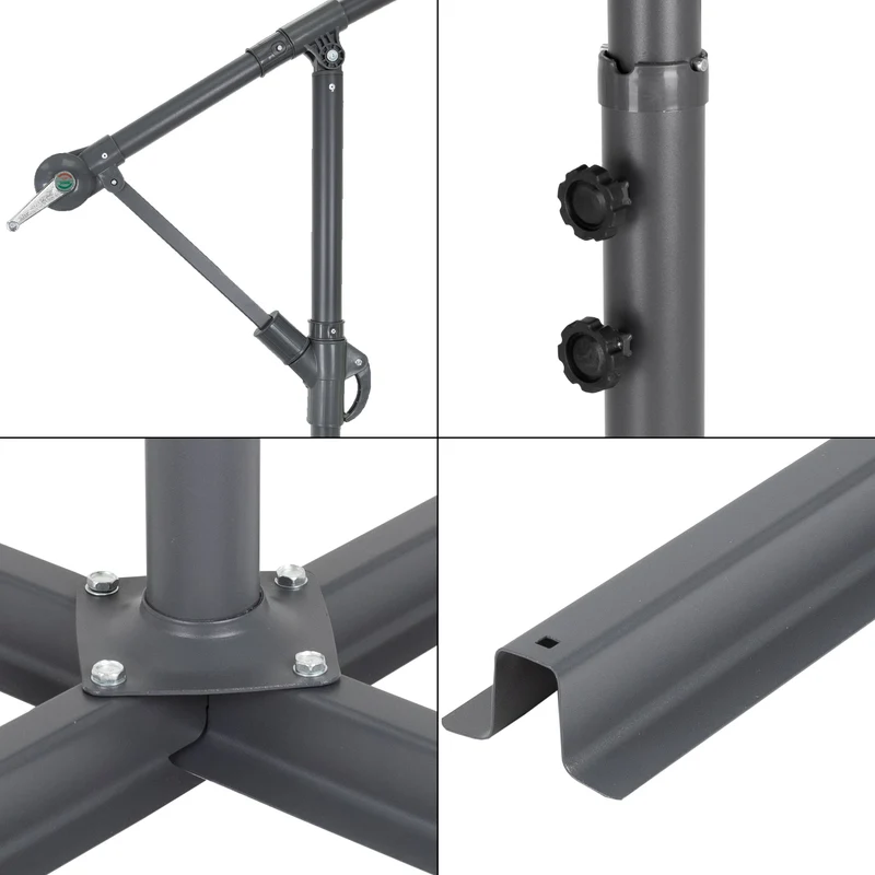 Ampelschirm mit Kurbel und Ständer inkl. LED-Solar Ø 300 cm Türkis aus Polyester