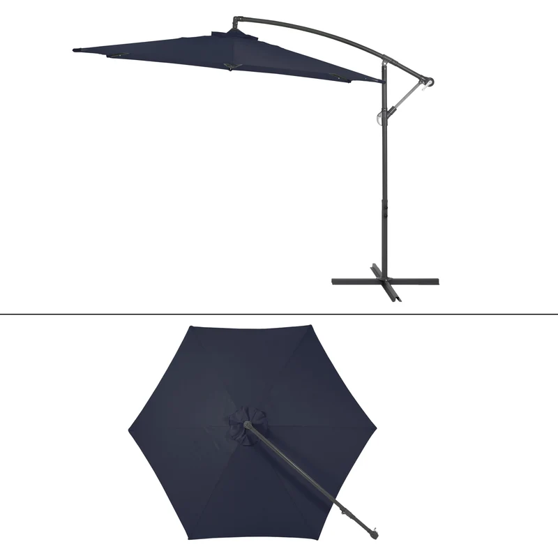 Ampelschirm mit Kurbel Ø 300 cm Navy-Blau aus Polyester