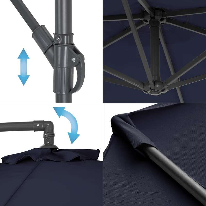 Ampelschirm mit Kurbel Ø 300 cm Navy-Blau aus Polyester