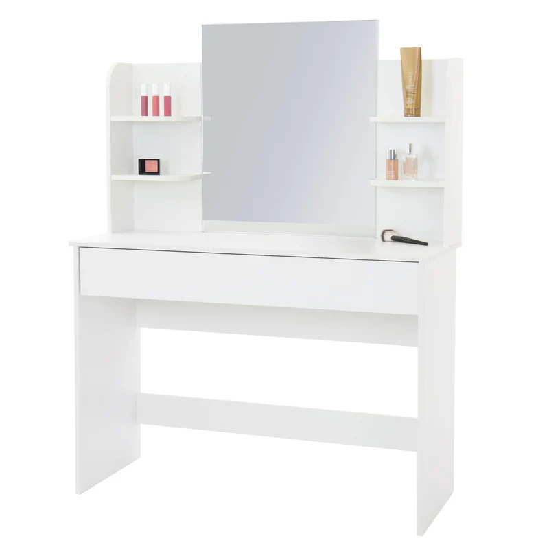 Schminktisch Frisiertisch 108x40x140 cm in Weiß mit Spiegel, LED Beleuchtung, Schublade & Hocker ML-Design