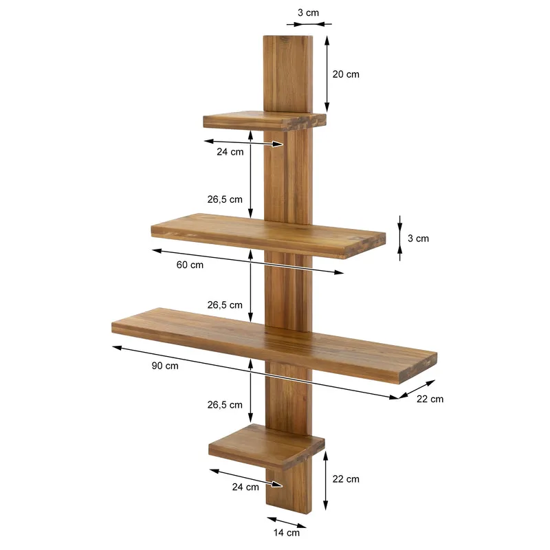 Wandregal mit 4 Ebenen 90x1335x25 cm Braun aus Akazienholz ML-Design