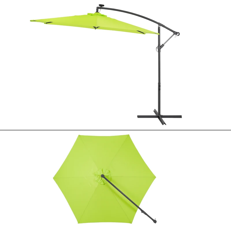 Sonnenschirm mit LED-Solar Grün Ø 300 cm mit Kurbel inkl. Abdeckung Ampelschirm
