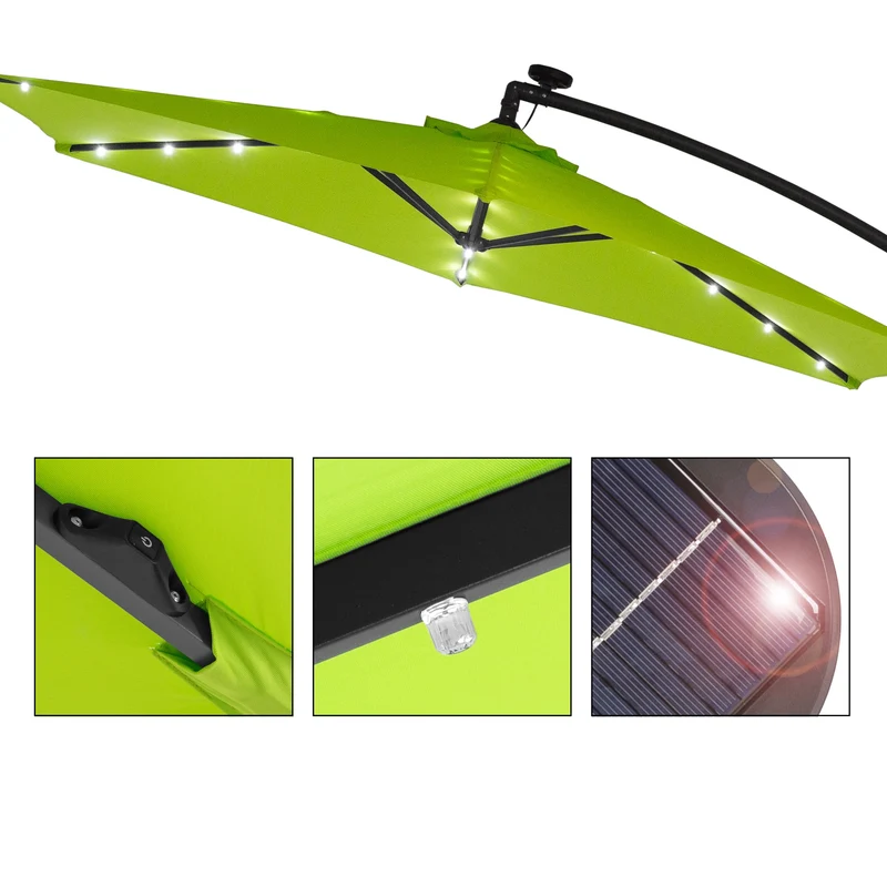 Sonnenschirm mit LED-Solar Grün Ø 300 cm mit Kurbel inkl. Abdeckung Ampelschirm