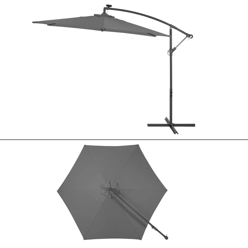 Sonnenschirm mit LED-Solaranthrazit Ø 300cm mit Kurbel inkl. Abdeckung