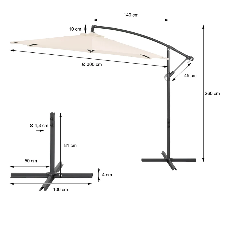 Sonnenschirm mit Kurbel Creme Ø 300 cm inkl. Abdeckung