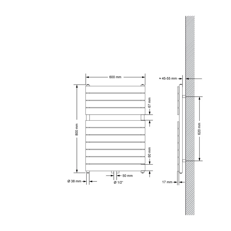 Badheizkörper Steam 800x600 mm Weiß mit Mittelanschluss