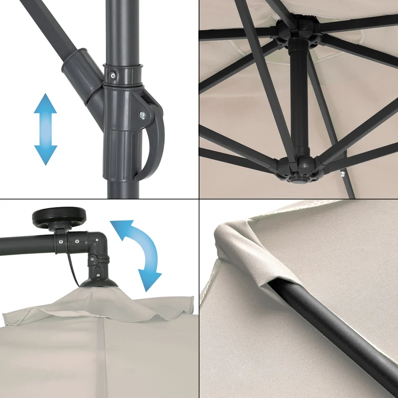 Sonnenschirm mit LED-Solar und Kurbel Creme Ø 300 cm aus Aluminium und Polyester Ampelschirm