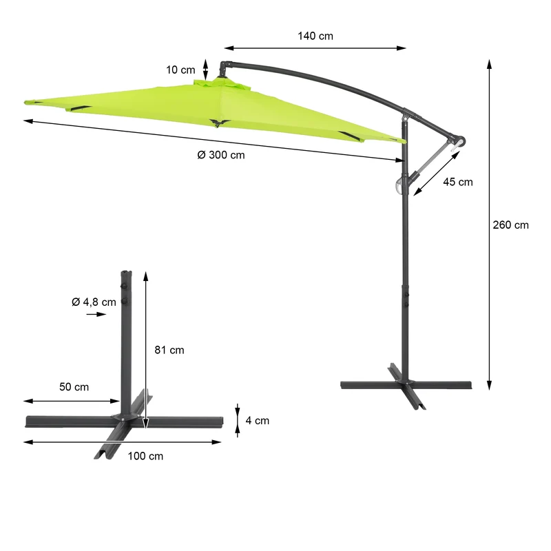 Sonnenschirm mit Kurbel Grün Ø 300 cm aus Polyester und Aluminium