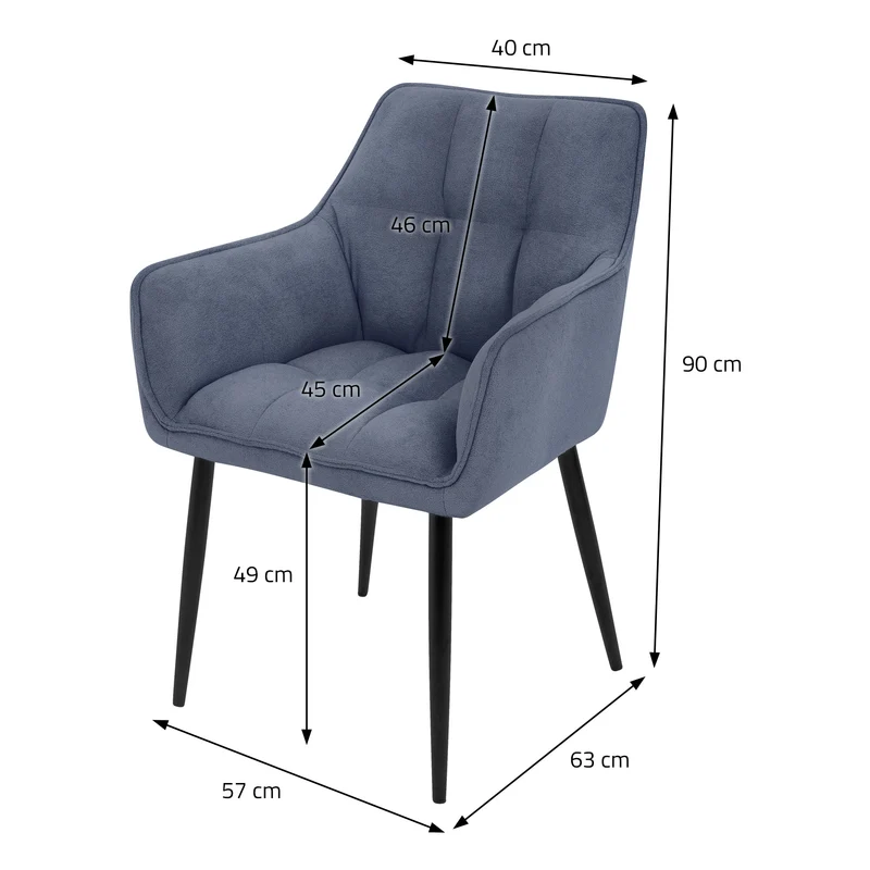 Esszimmerstuhl 6er Set Blau aus Frotteestoff mit dickem gepolsterter Sitz ML-Design