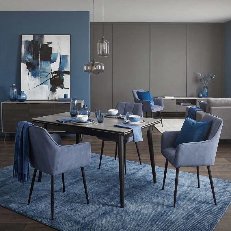 Esszimmerstuhl 6er Set Blau aus Frotteestoff mit dickem gepolsterter Sitz ML-Design