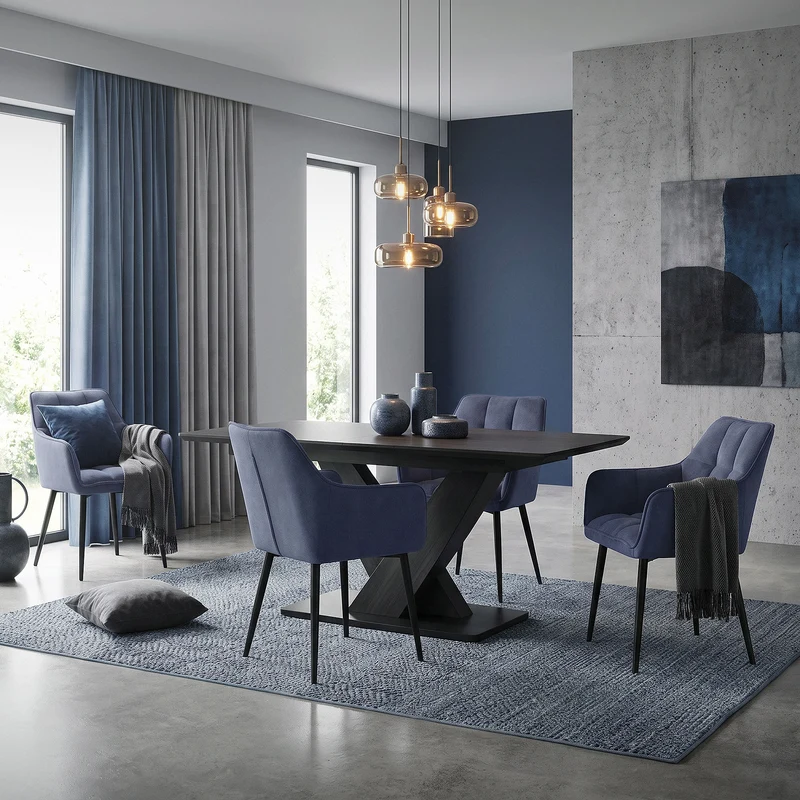 Esszimmerstuhl 2er Set Blau aus Frotteestoff mit dickem gepolsterter Sitz ML-Design