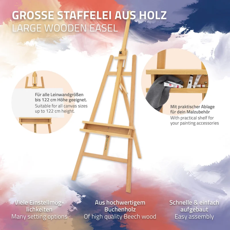 Große Staffelei 65x240 cm aus Buchenholz mit Malauflage