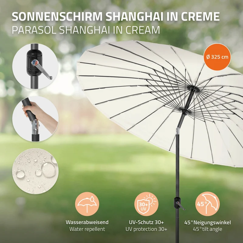 Sonnenschirm Shanghai Ø 325 cm Creme aus Aluminium und Polyester ML-Design