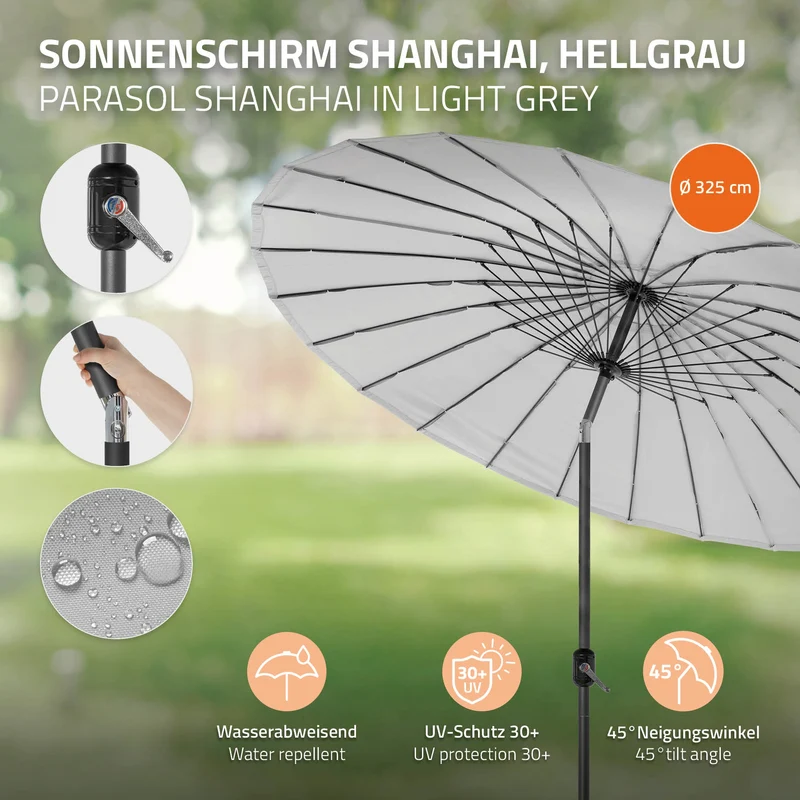 Sonnenschirm Shanghai Ø 325 cm Hellgrau aus Aluminium und Polyester ML-Design