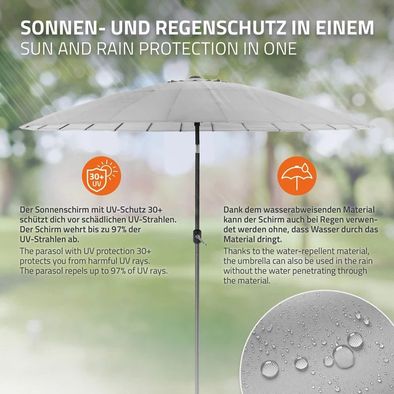 Sonnenschirm Shanghai Ø 325 cm Hellgrau aus Aluminium und Polyester ML-Design