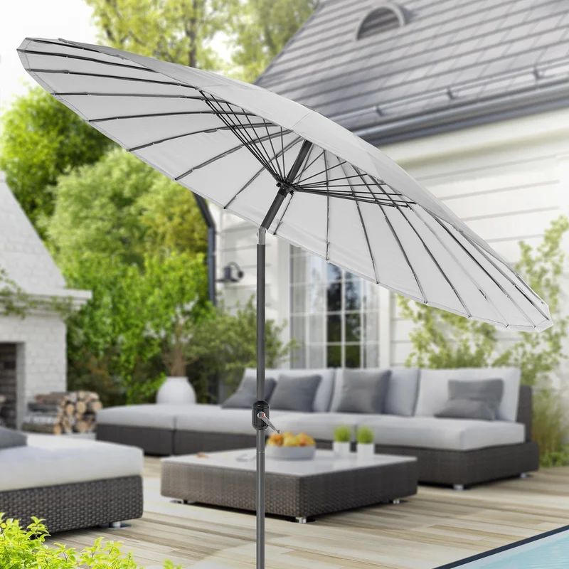Sonnenschirm Shanghai Ø 325 cm Hellgrau aus Aluminium und Polyester ML-Design