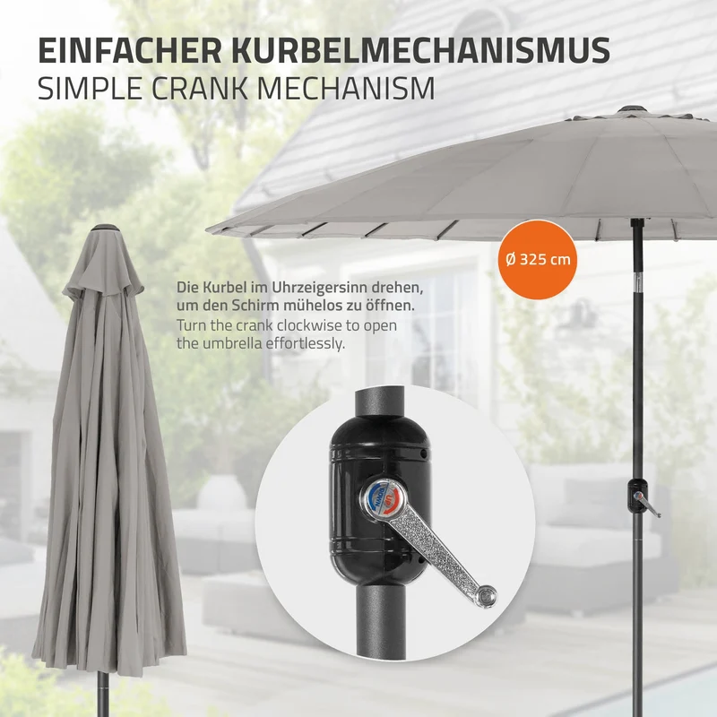 Sonnenschirm Shanghai Ø 325 cm Taupe aus Aluminium und Polyester ML-Design