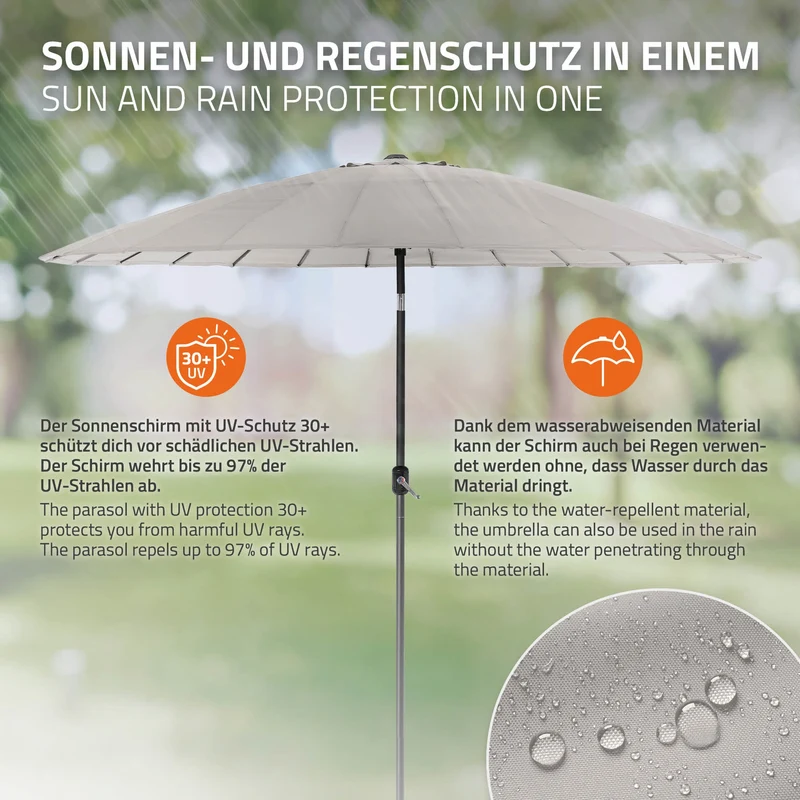 Sonnenschirm Shanghai Ø 325 cm Taupe aus Aluminium und Polyester ML-Design