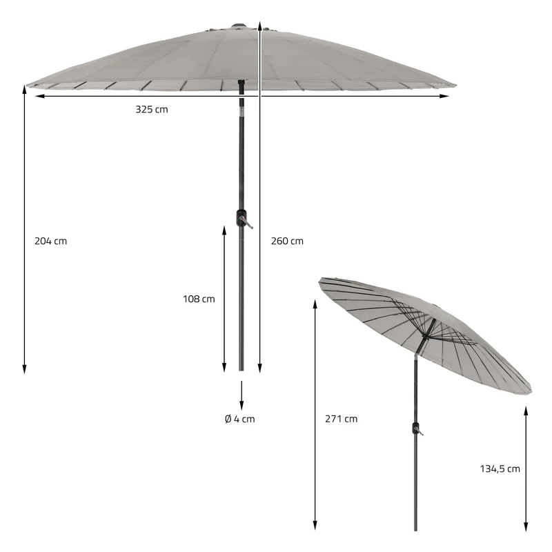 Sonnenschirm Shanghai Ø 325 cm Taupe aus Aluminium und Polyester ML-Design