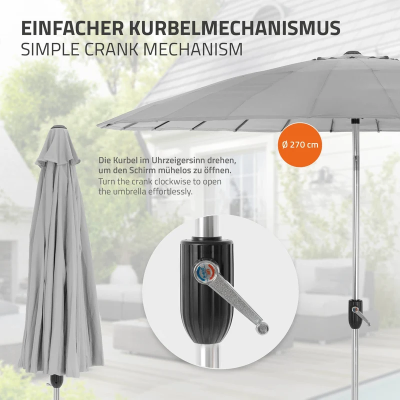 Sonnenschirm Shanghai Ø 270 cm Hellgrau aus Aluminium und Polyester ML-Design