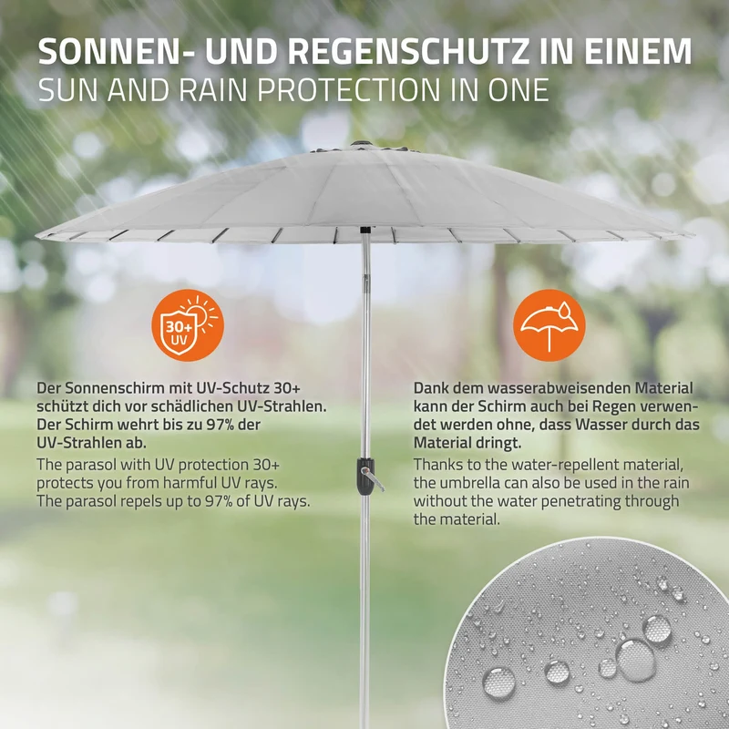 Sonnenschirm Shanghai Ø 270 cm Hellgrau aus Aluminium und Polyester ML-Design