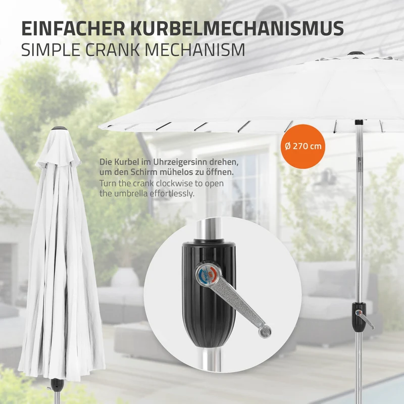 Sonnenschirm Shanghai Ø 270 cm Weiß aus Aluminium und Polyester ML-Design