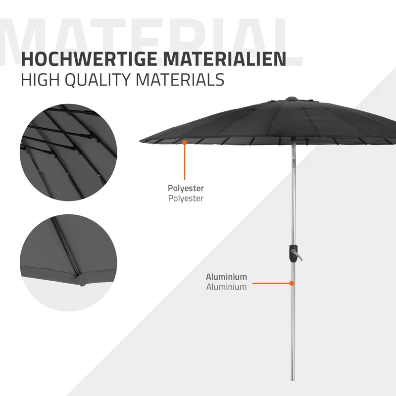 Sonnenschirm Shanghai Ø 270 cm Schwarz aus Aluminium und Polyester ML-Design