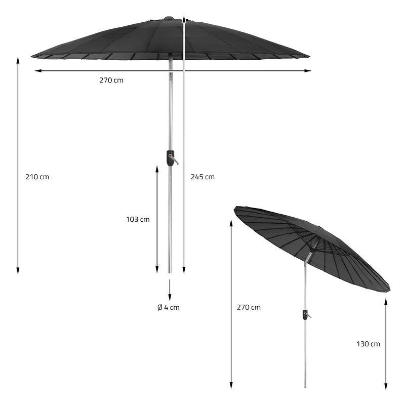 Sonnenschirm Shanghai Ø 270 cm Schwarz aus Aluminium und Polyester ML-Design