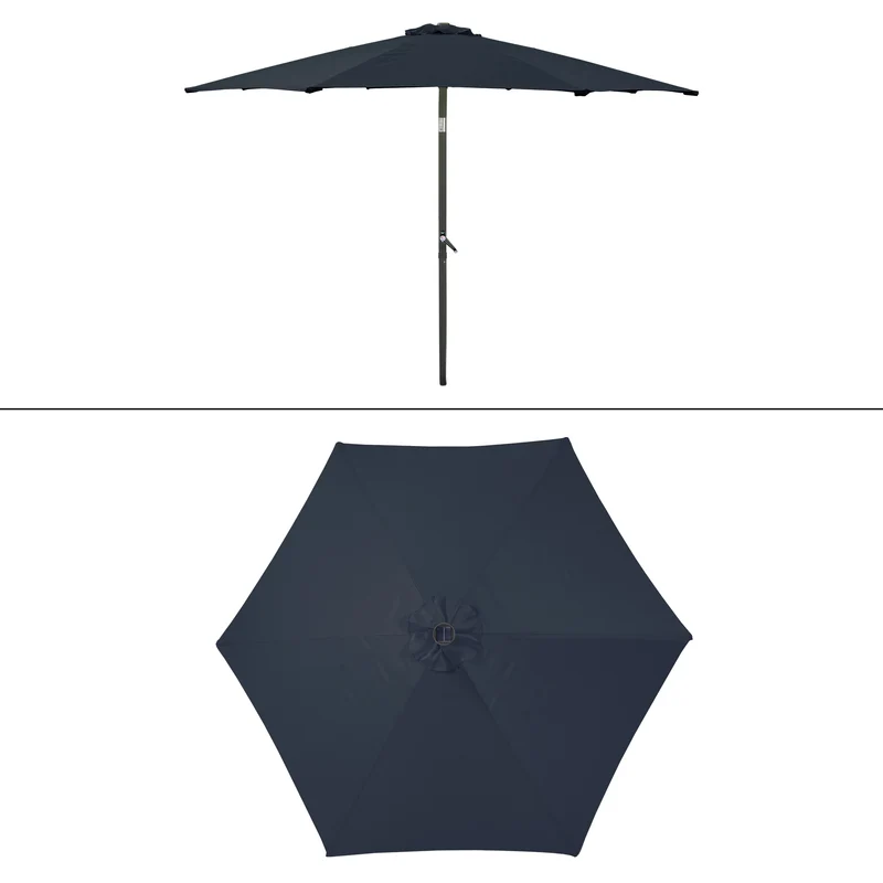Sonnenschirm mit Kurbel inkl. LED-Solar Ø 300 cm Navy-Blau aus Polyester