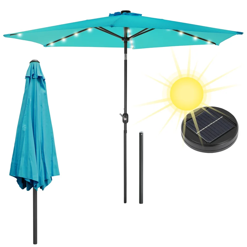 Sonnenschirm mit LED-Solar türkis Ø 300 cm mit Kurbel inkl. Abdeckung