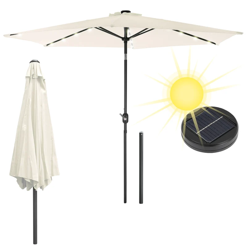 Sonnenschirm mit LED-Solar Creme Ø 300 cm mit Kurbel inkl. Abdeckung