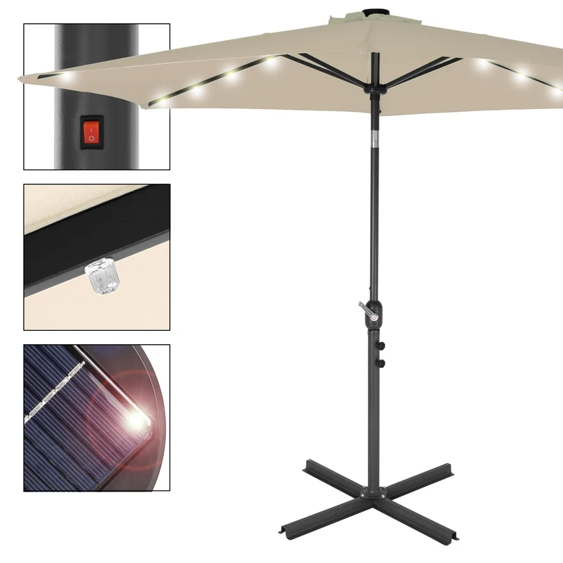 Sonnenschirm mit LED-Solar Creme Ø 300 cm mit Kurbel inkl. Abdeckung