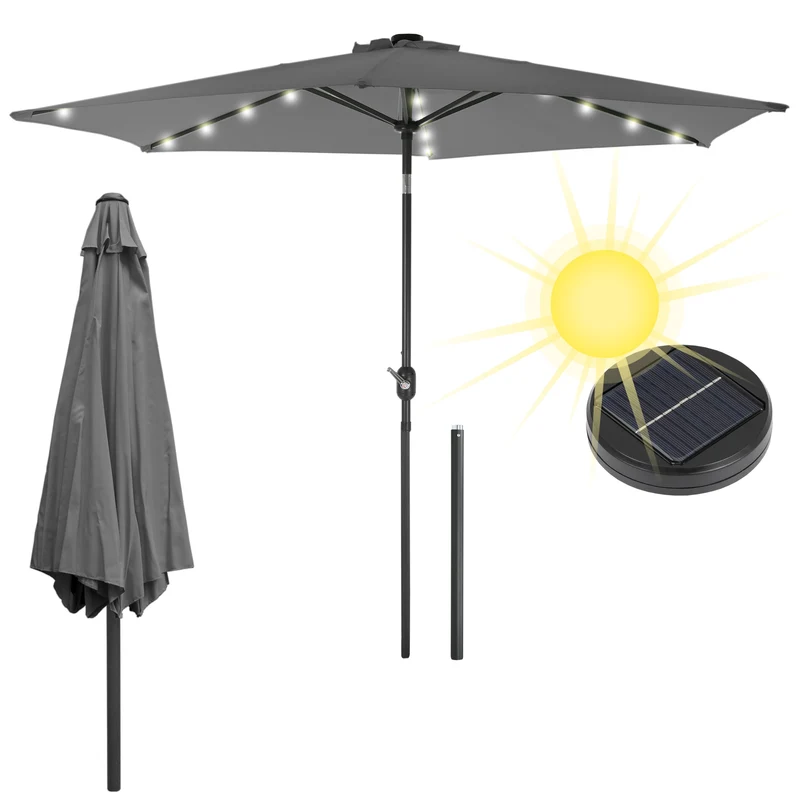 Sonnenschirm mit LED-Solar, anthrazit, Ø300 cm, mit Kurbel inkl. Abdeckung