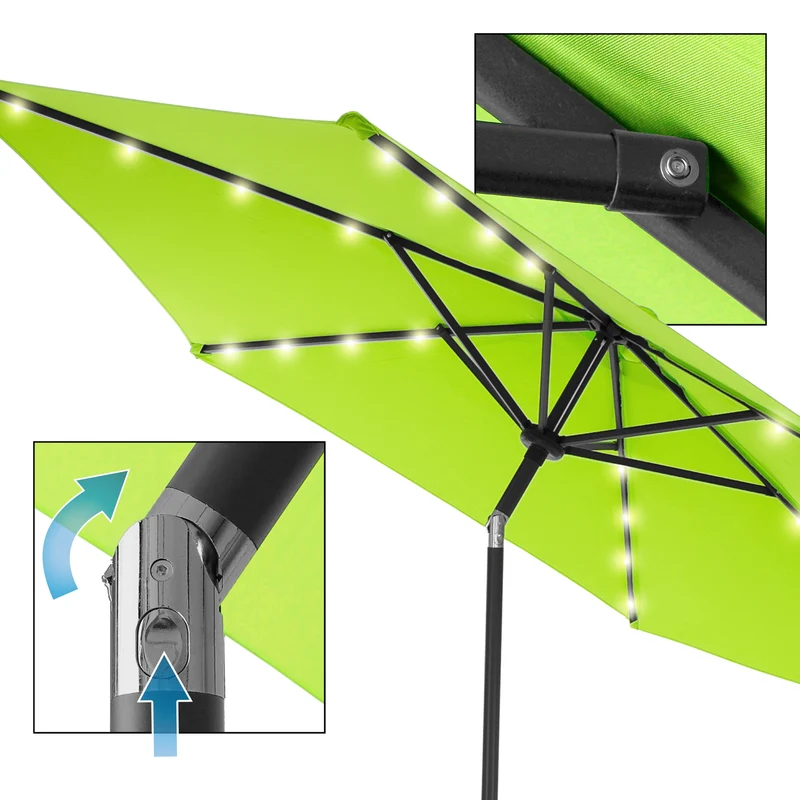 Sonnenschirm mit LED-Solar Grün Ø 300 cm mit Kurbel inkl. Abdeckung