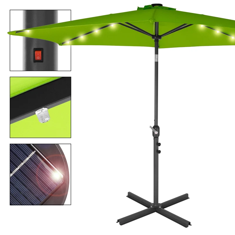 Sonnenschirm mit LED-Solar Grün Ø 300 cm mit Kurbel inkl. Abdeckung