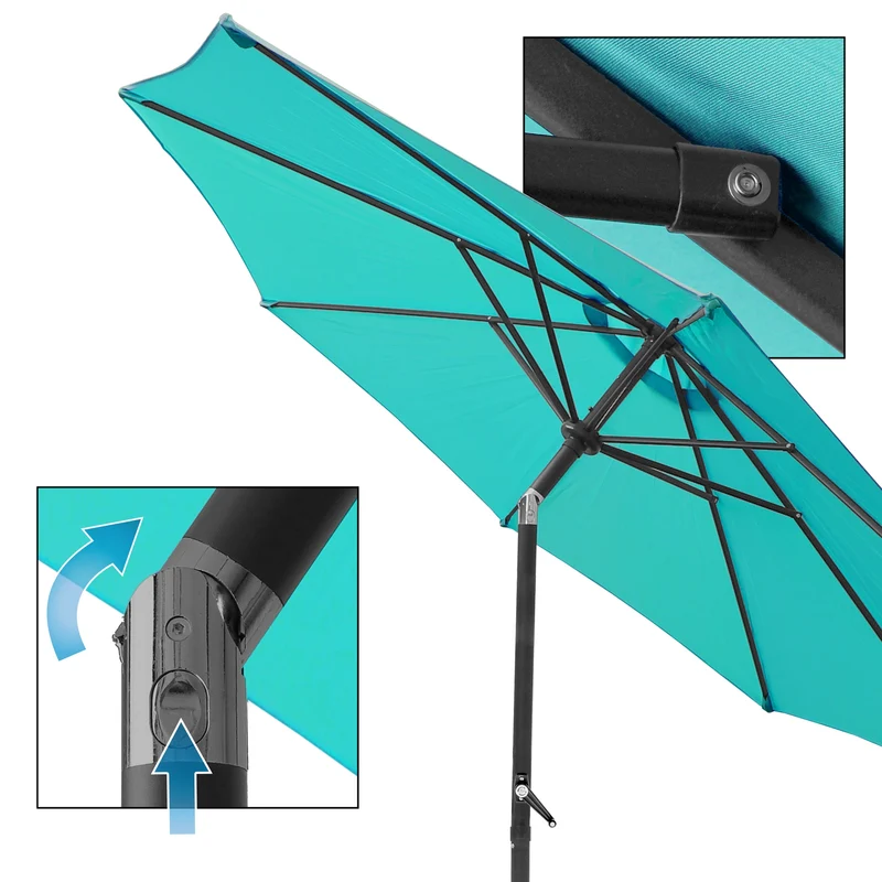 Sonnenschirm türkis, Ø 300 cm, Rund mit Kurbel, inkl. Abdeckung