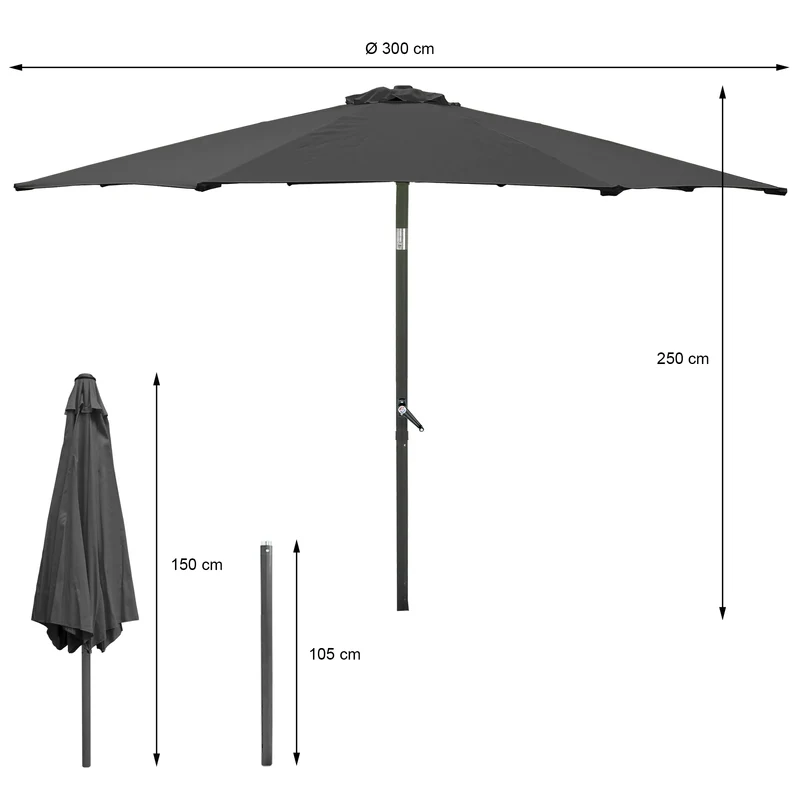 Sonnenschirm mit Kurbel und Abdeckung Ø 300 cm Schwarz aus Polyester ML-Design