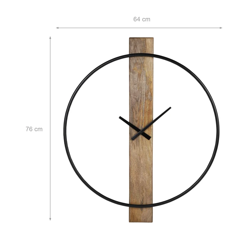 Große Wanduhr Ø 64 cm Schwarz aus Eisen und Mangoholz WOMO-DESIGN