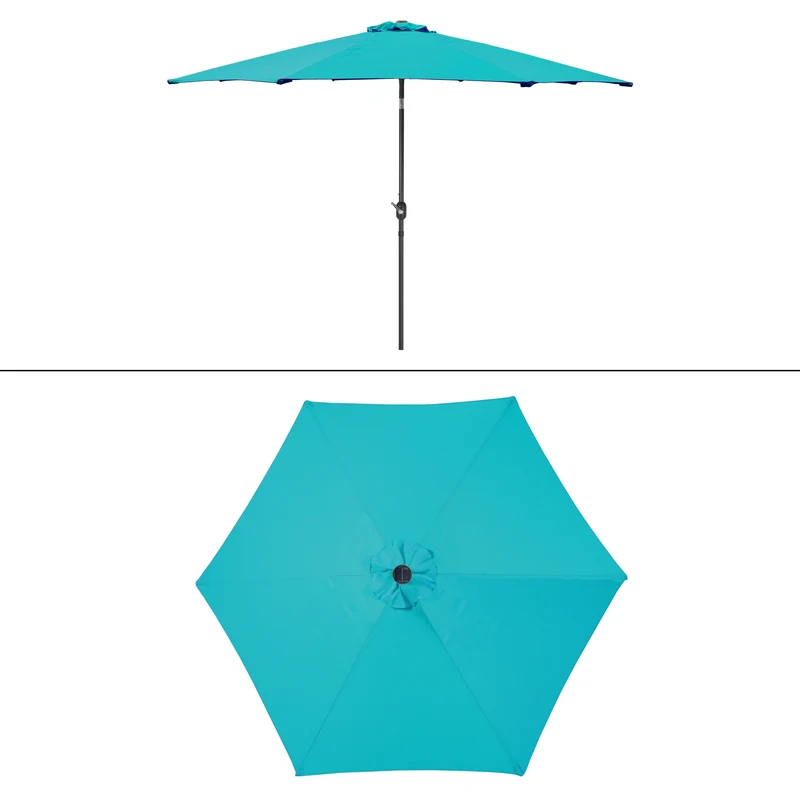 Sonnenschirm mit LED-Solar und Kurbel türkis Ø 300 cm aus Aluminium und Polyester