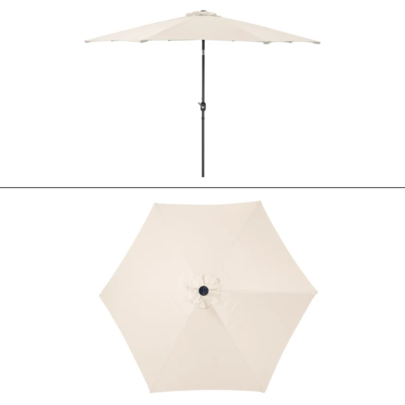 Sonnenschirm mit LED-Solar und Kurbel Creme Ø 300 cm aus Aluminium und Polyester